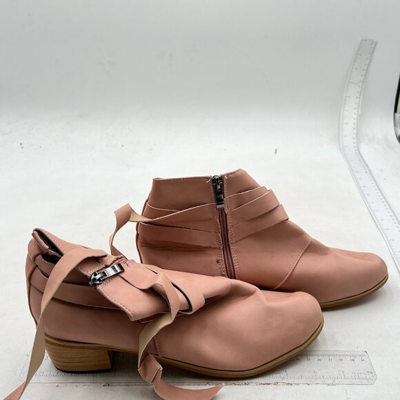 Ankle Boots for Women,Wide Ankle Lace Up,Side Zipper,Round Toe,Chunky Heels Boot - Picture 3 of 7